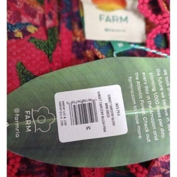 FARM Rio Mini Dress M  Tapestry Tropical Smocked Ruffle…Blush Pink Sunset - Picture 13 of 16